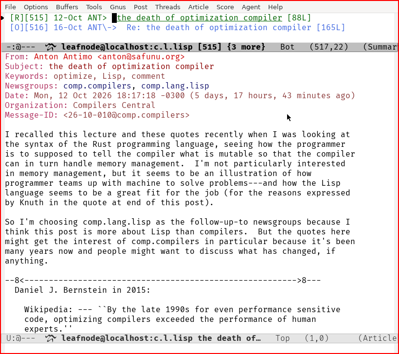 Newsreader client displaying
                                     LOOP articles
